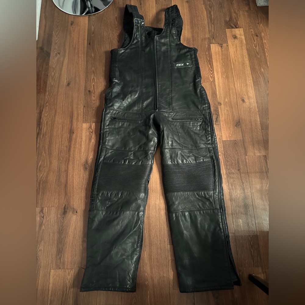CKX Vintage Black Leather Motorcycle Bib Overalls Men’s Large